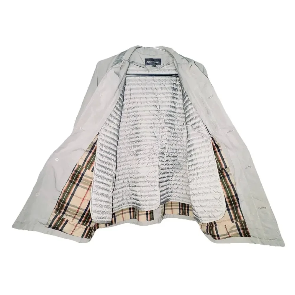 Eddie Bauer Cloud Gray Mens 2X Trench Coat Detachable Quilt Down Vest‎ Liner XXL